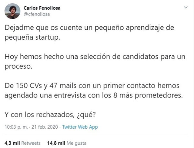 El aplaudido gesto del fundador de una Startup española con los candidatos rechazados de un proceso de selección