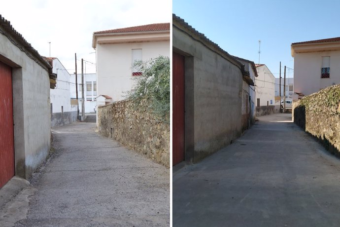 Una de las calles arregladas en Plasenzuela por el Plan Activa de la Diputación de Cáceres