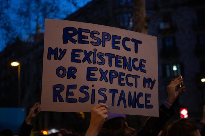 Manifestación de la huelga feminista en Barcelona