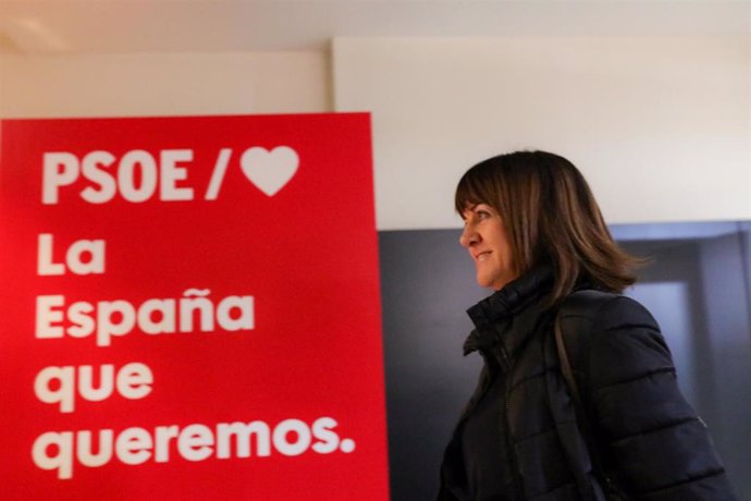 La secretaria de los socialistas de Euskadi, Idoia Mendia, en su llegada al Comité Federal del PSOE en Ferraz  a 15 de febrero de 2020.
