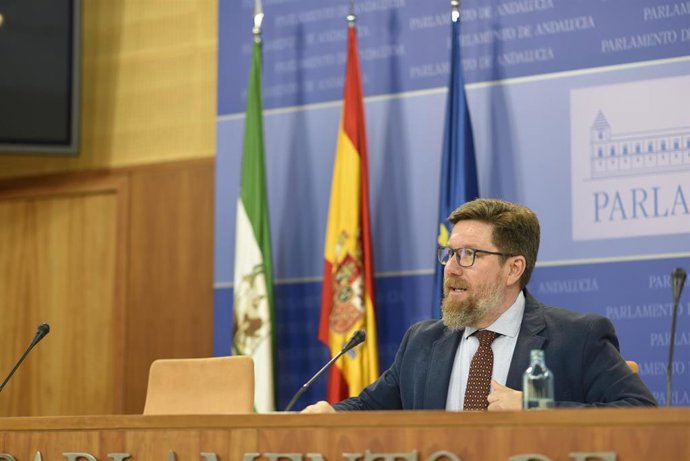 El portavoz adjunto del Grupo Parlamentario Socialista Rodrigo Sánchez Haro, en rueda de prensa.