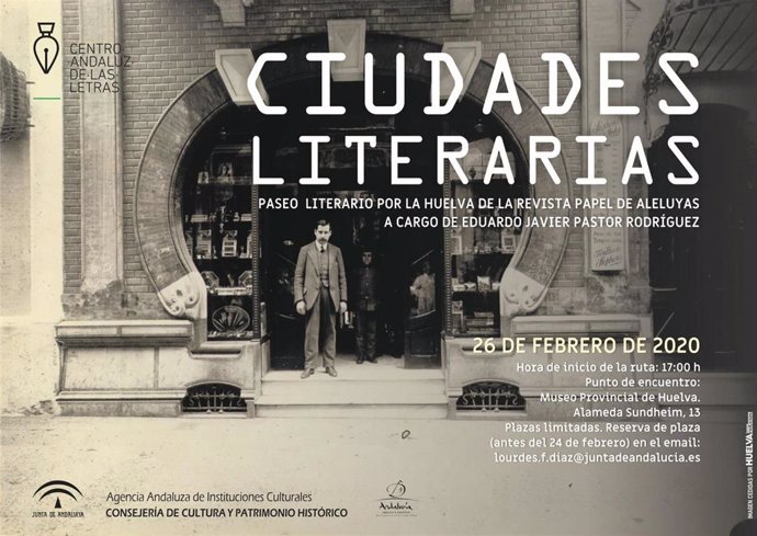 Cartel del paseo literario por la Huelva de la revista 'Papel de Aleluyas'.