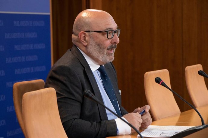 El portavoz parlamentario de Vox, Alejandro Hernández, en rueda de prensa.