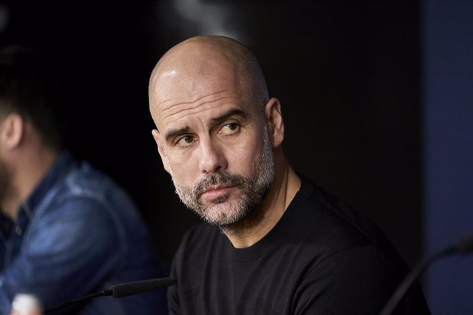 25 February 2020, Spain, Madrid: Manchester City's manager Pep Guardiola attends a press conference ahead of Wednesday's UEFAChampions League round of 16 first leg soccer match against Real Madrid. Photo: Legan P. Mace/SOPA Images via ZUMA Wire/dpa
