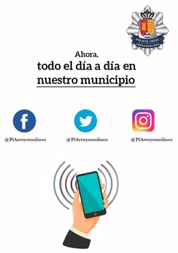 Cartel con las nuevas Redes Sociales de la policía de Arroyomolinos.