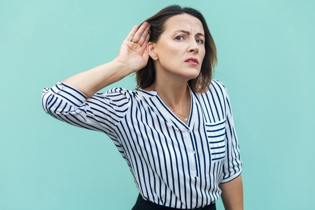 Escuchar, sorda, sordera, oído, mujer