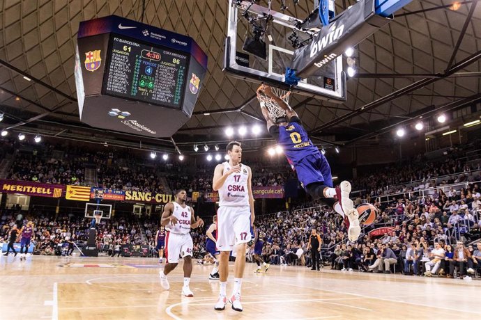 Brandon Davies of FC Barcelona, during the Turkish Airlines EuroLeague match between  FC Barcelona  and CSKA Moscow at Palau Blaugrana on November 29, 2019 in Barcelona, Spain.
