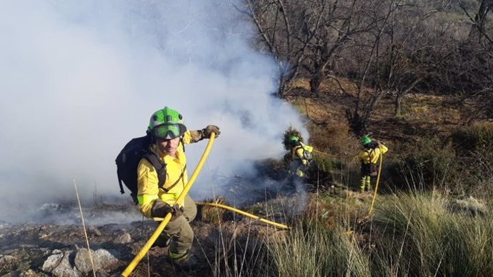 Imagen de los efectivos del Infoca actuando en el incendio en Cáñar