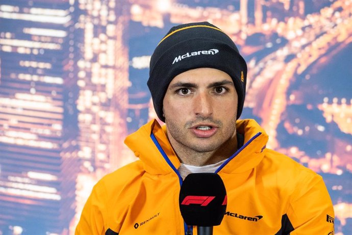 26 February 2020 Circuit de Barcelona Catalunya Formula One test 2; Carlos Sainz of McLaren  during the FIA official press conference during the winter test round 3 at circuit de Barcelona Catalunya