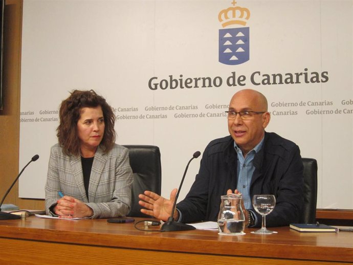 La consejera de Sanidad del Gobierno de Canarias, Teresa Cruz y el jefe del Servicio de Epidemiología del SUC, Domingo Núñez, en una rueda de prensa para analizar los positivos por coronavirus en Tenerife