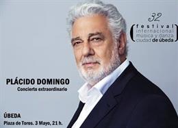 Cartel del concierto que Plácido Domingo iba a ofrecer el 3 demayo en la plaza de toros de Úbeda