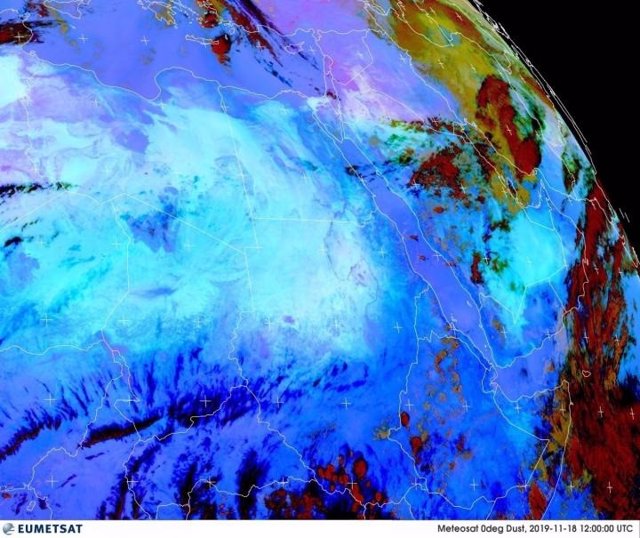 Imágenes satelitales de la región MENA (Medio Oriente y norte de África) que muestran el polvo atmosférico de la tierra