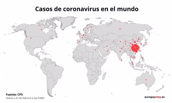 Mapa con casos de coronavirus por países