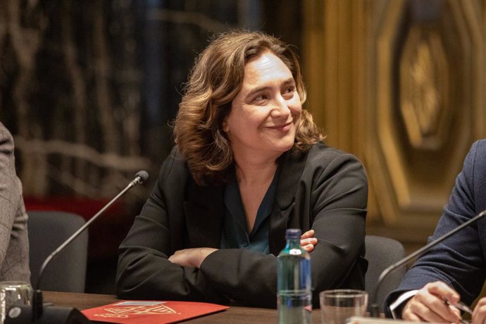 L'alcaldessa de Barcelona, Ada Colau, durant la reunió amb agents econmics després de la cancellació del Mobile World Congress, Barcelona (Catalunya / Espanya), 14 de febrer del 2020.