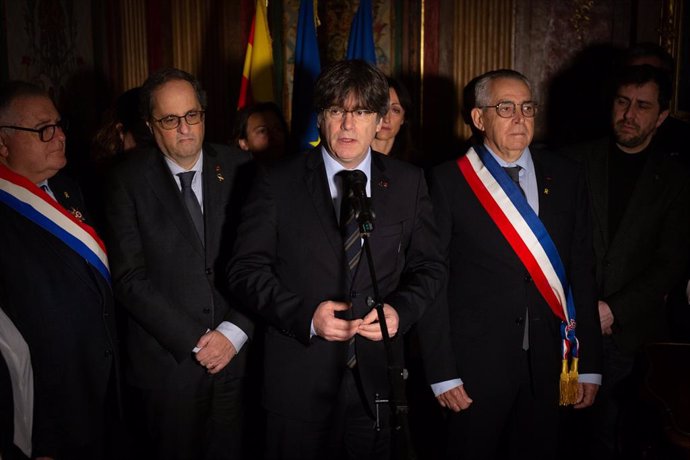 Discurs de l'expresident de la Generalitat Carles Puigdemont en visitar el Departament de Pirineus Orientals a Perpiny (Frana)