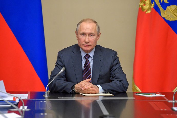 El presidente ruso, Vladimir Putin, en el consejo de seguridad en el Kremlin