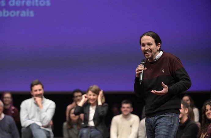 O vicepresidente do Goberno e secretario xeral de Podemos, Pablo Iglesias, durante un acto de Galicia en Común na Coruña a 29 de febreiro de 2020