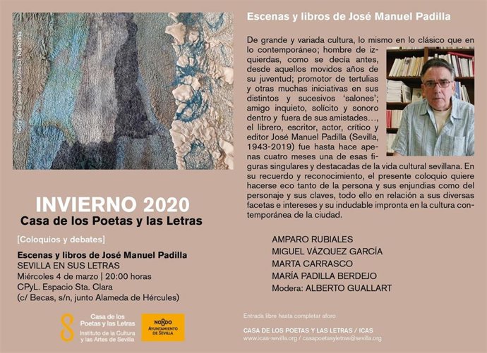 La Casa de los Poetas rinde homenaje este miércoles a la figura de José Manuel Padilla