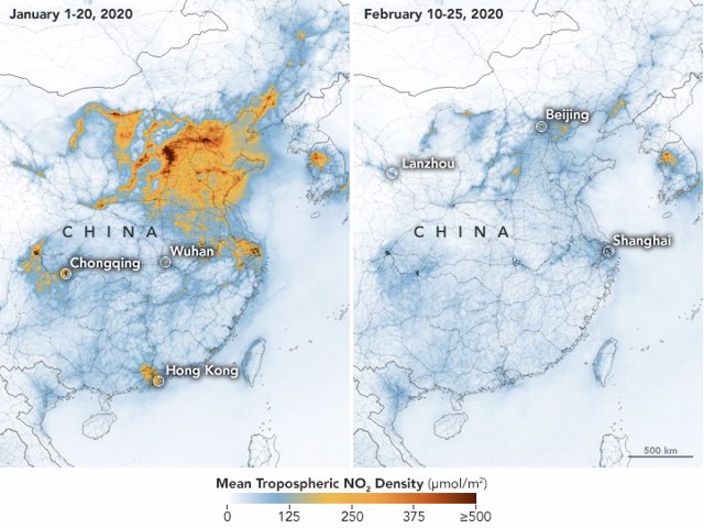 Polución en China antes y después del coronavirus