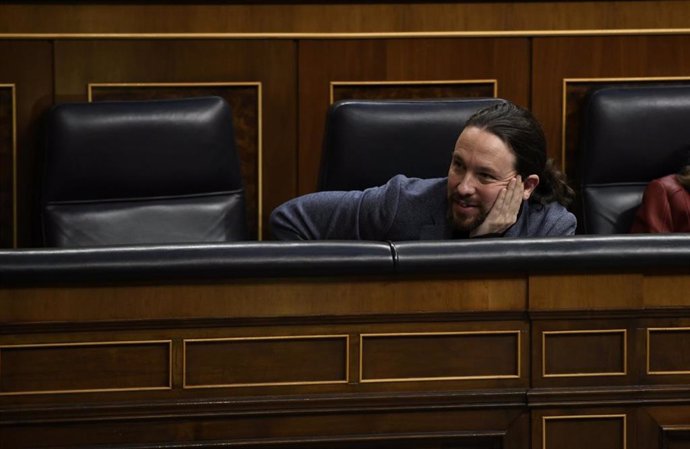 El vicepresidente del Gobierno de Derechos Sociales y Agenda 2030 y secretario general de Podemos, Pablo Iglesias, en el Congreso de los Diputados