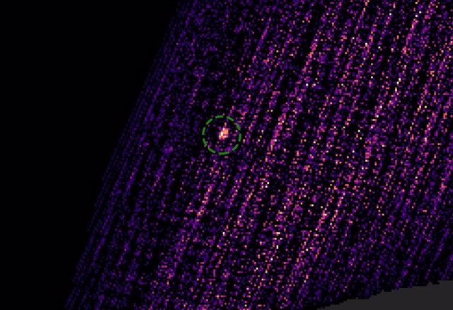Esta imagen muestra el estallido de rayos X del agujero negro MAXI J0637-043, detectado por el instrumento REXIS en la nave espacial OSIRIS-REx de la NASA.