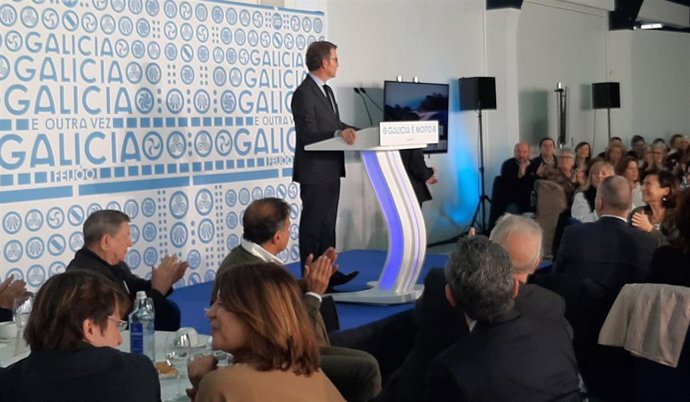 El presidente de la Xunta y candidato del PPdeG a la reelección, Alberto Núñez Feijóo, durante su intervención
