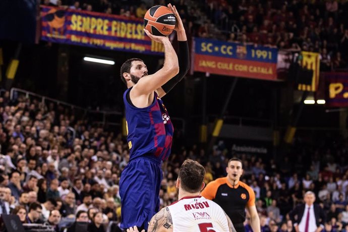 Nikola Mirotic of FC Barcelona, during the Turkish Airlines EuroLeague match between  FC Barcelona  and AX Armani Exchange Olimpia Milan at Palau Blaugrana on February 07, 2020 in Barcelona, Spain.