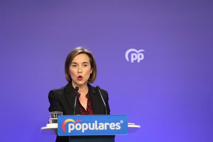 La vicesecretaria de Política Social del Partido Popular, Cuca Gamarra, durante una rueda de prensa tras la reunión del Comité de Dirección del partido, en Madrid (España) a 2 de marco de 2020.
