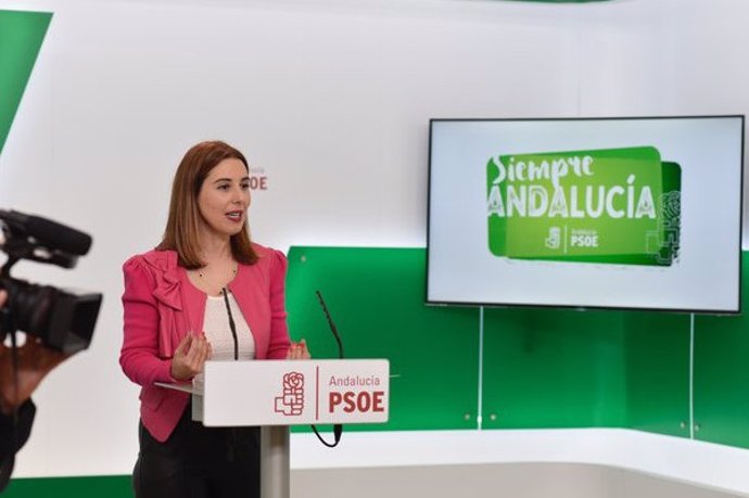 La portavoz de Educación del PSOE-A en el Parlamento, Beatriz Rubiño, en rueda de prensa.