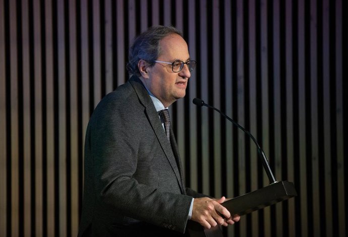 El presidente de la Generalitat, Quim Torra durante su intervención en el acto de Acuerdo Nacional para la Agenda 2030, en el recinto modernista de Sant Pau, en  Barcelona (España), a 21 de febrero de 2020.