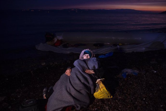 Migrantes llegados a la isla de Lesbos