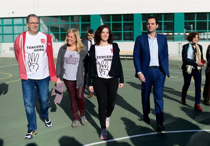 Imagen de recurso de la presidenta de la Comunidad de Madrid, Isabel Díaz Ayuso, el vicepresidente regional, Ignacio Aguado, y el consejero de Educación y Juventud, Enrique Ossorio.