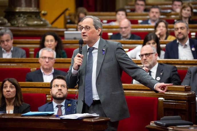 El presidente de la Generalitat, Quim Torra, en el pleno del Parlament