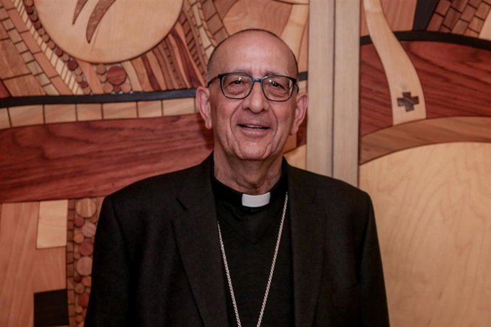 El cardenal arzobispo de Barcelona, Juan José Omella, nuevo presidente de la Conferencia Episcopal Española, en el edificio de la Conferencia Episcopal Española en Madrid el 3 de marzo de 2020.