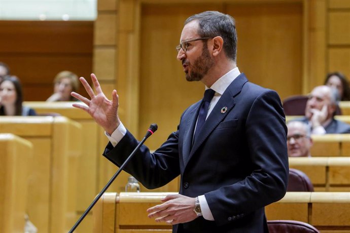 El portavoz del PP en el Senado, Javier Maroto, durante un Pleno.