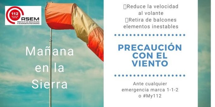 Nivel amarillo en la Sierra por viento