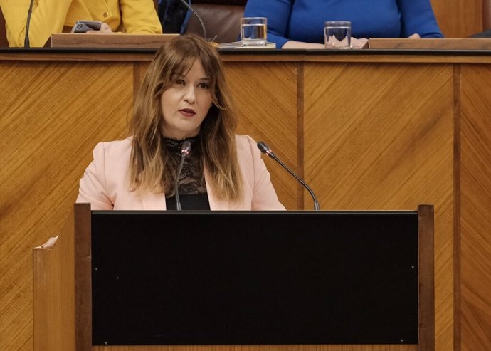 La parlamentaria del PSOE-A y secretaria general del PSOE de Sevilla, Verónica Pérez, en el Pleno del Parlamento.