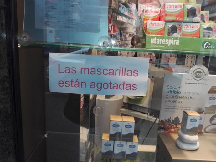 Imagen de mascarillas agotadas en las farmacias vascas por el Coronavirus