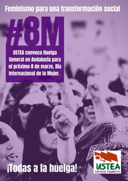 Imagen del cartel de la convocatoria de Ustea de huelga el domingo 8 de marzo, Día Internacional de la Mujer.
