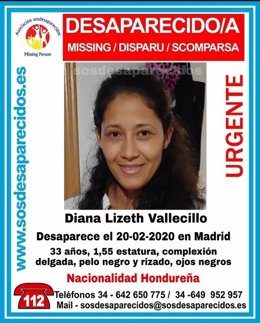 Imagen del cartel de la mujer desaparecida en Madrid.