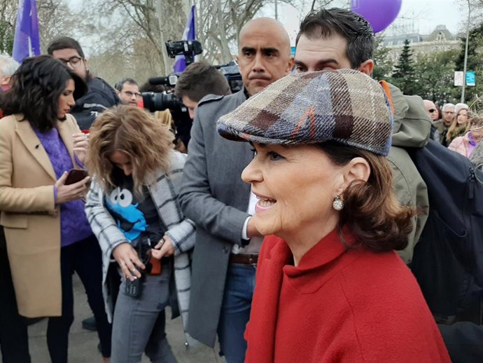 Carmen Calvo en la manifestación del 8M, ayer en Madrid.
