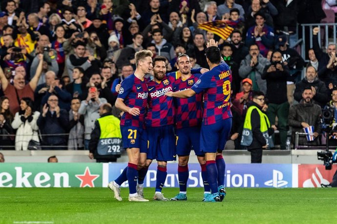 FC Barcelona celebrates a goal  during the UEFA Champions League group F match between  FC Barcelona  and Borussia Dortmund at Camp Nou stadium on November 27, 2019 in Barcelona, Spain.