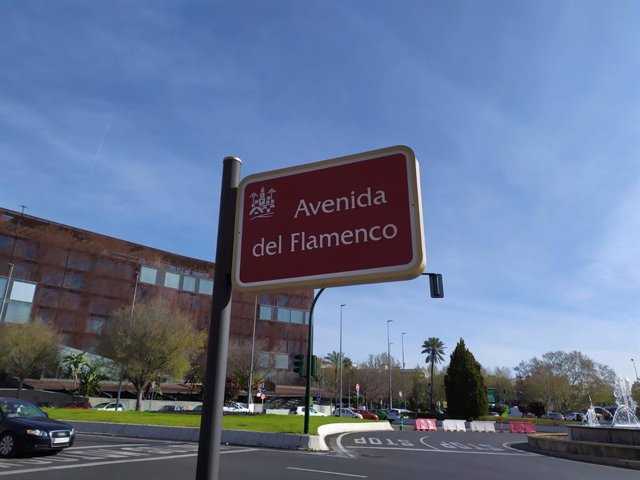 Un rótulo instalado por el Ayuntamiento de Córdoba da nombre a la todavía denominada Avenida del Flamenco.