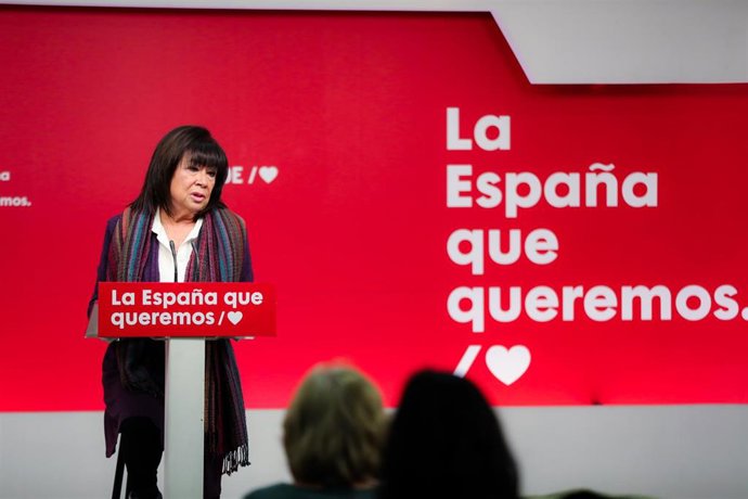 La presidenta del PSOE, Cristina Narbona en rueda de prensa tras la reunión de la Comisión Permanente, en la sede del PSOE de Ferraz, en Madrid (España), a 9 de marzo de 2020.