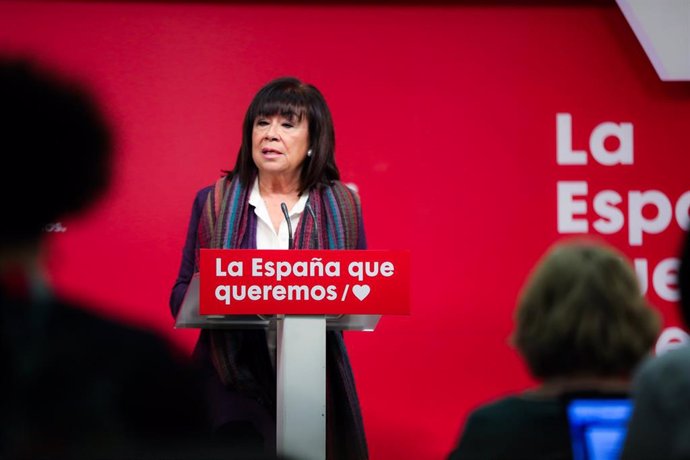 La presidenta del PSOE, Cristina Narbona en rueda de prensa tras la reunión de la Comisión Permanente, en la sede del PSOE de Ferraz, en Madrid (España), a 9 de marzo de 2020.