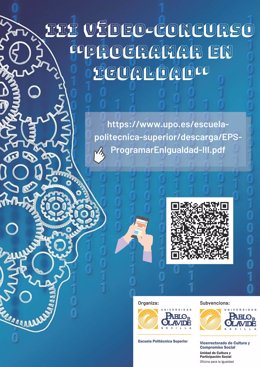 Cartel de la III edición del concurso de vídeo de la Universidad Pablo de Olavide (UPO) 'Programar en igualdad'.