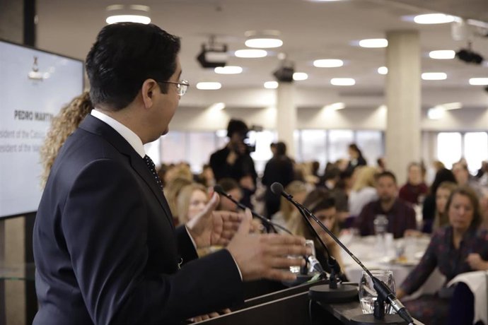 El presidente del Cabildo de Tenerife, Pedro Martín, en un foro con periodistas británicos