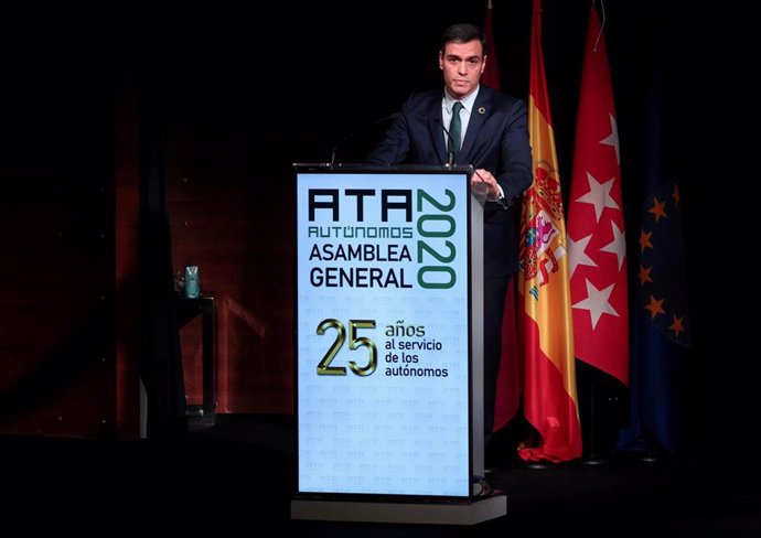 El presidente del Gobierno, Pedro Sánchez, interviene en el acto de clausura de la Asamblea de elecciones de la Asociación de Trabajadores Autónomos, en Madrid (España), a 9 de marzo de 2020.
