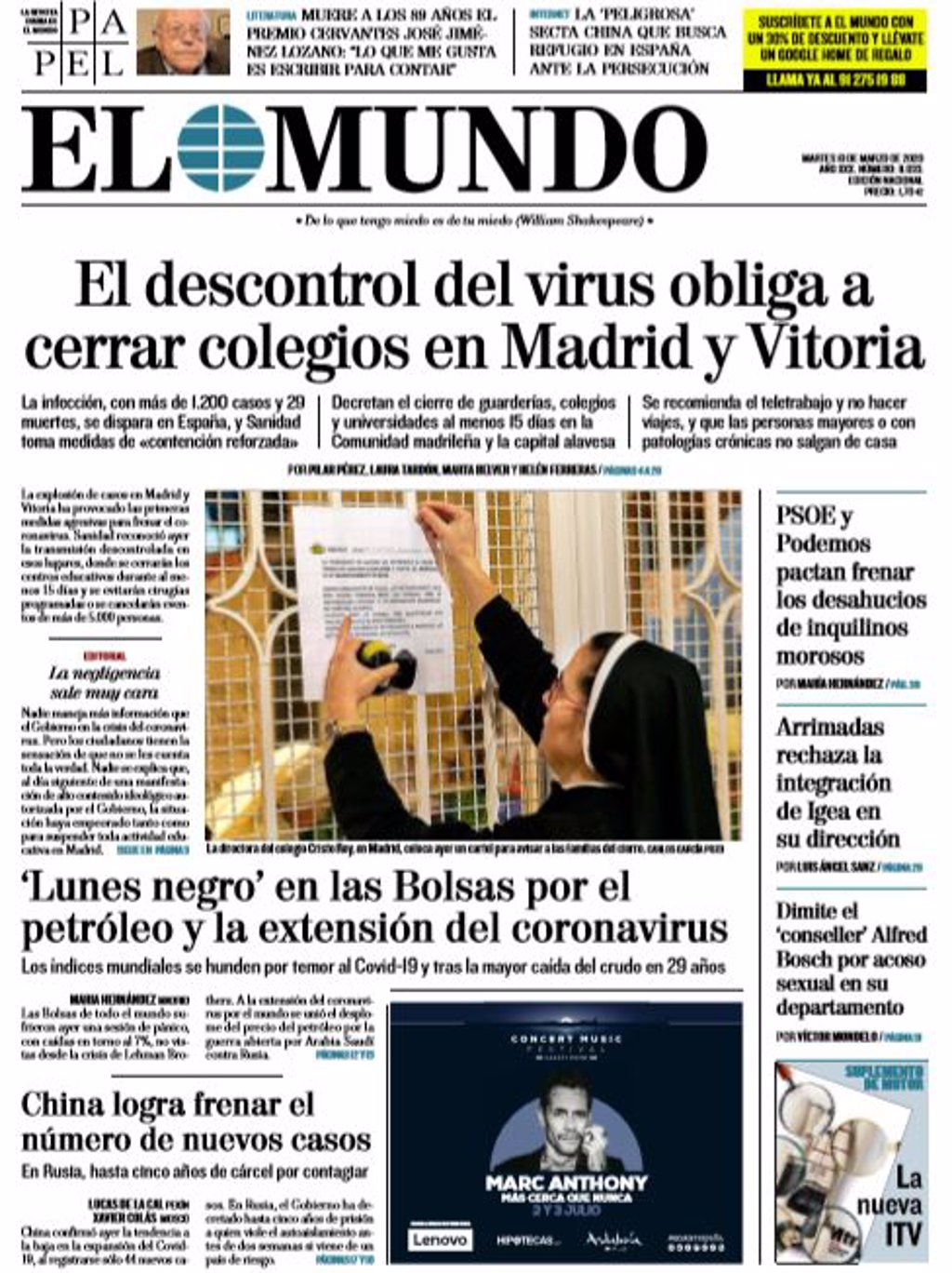 Las Portadas De Los Periódicos Del Martes 10 De Marzo De 2020