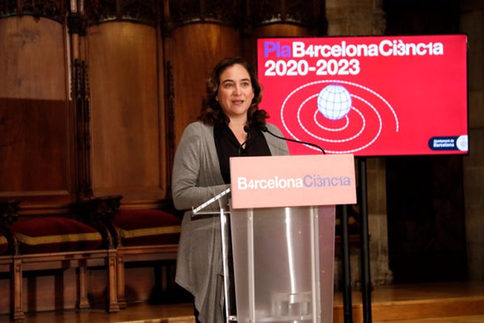 Pla americ de l'alcaldessa Ada Colau durant la presentació del Pla Barcelona Cincia 2020-2023. Imatge del 10/03/2020 (horitzontal)